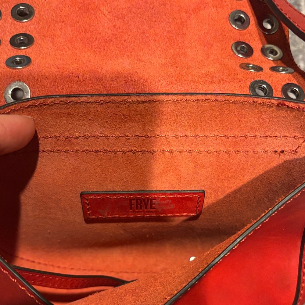 Frye Red Leather Crossbody Bag with Grommet Detail - Picture 3 of 3